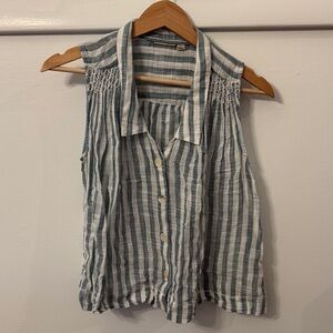 Striped Sleeveless Button-Up Top